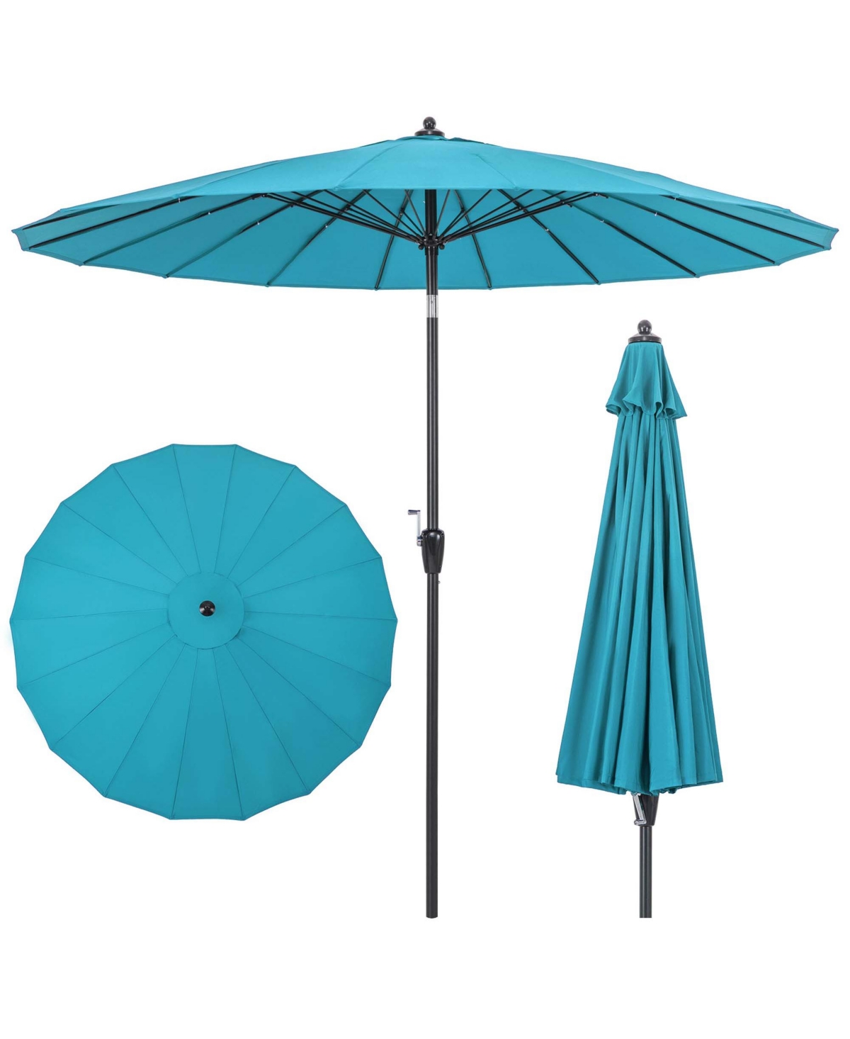 9 Ft Patio Round Market Umbrella with Push Button Tilt, Crank Handle - Blue