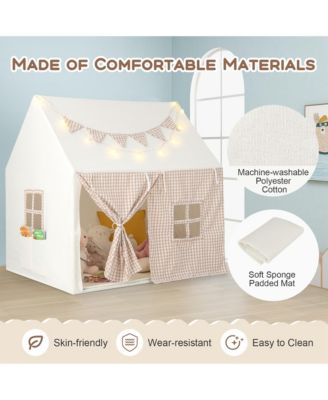 Kids Play Tent Large Playhouse with Padded Mat 2 Breathable Windows Star Lights