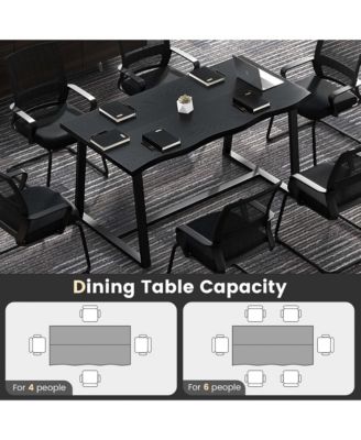 63" Large Dining Table for 4-6 People with Wavy Edge Heavy-duty Metal Frame