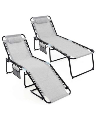 2 PCS Folding Chaise Lounge Chair Portable Sun Lounger with Adjustable Backrest
