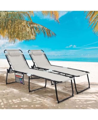 2 PCS Folding Chaise Lounge Chair Portable Sun Lounger with Adjustable Backrest