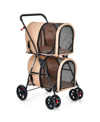 4-in-1 Double Pet Stroller with Detachable Carrier and Travel Carriage-Beige