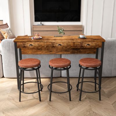 Streamdale 3-Drawer Dining Table Set with Outlets & Bar Stools