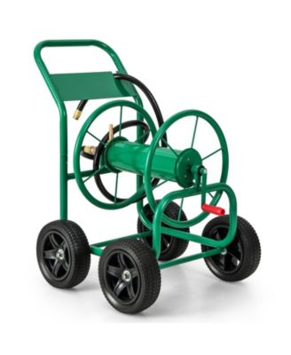 Garden Water Hose Reel Cart with 4 Wheels and Non-slip Grip - Green