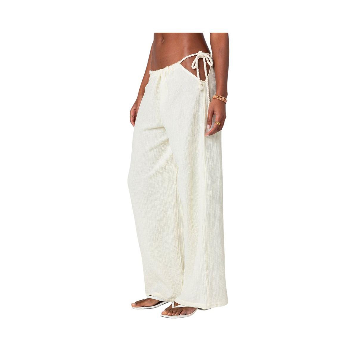 Edikted Women's Leoni side tie cotton gauze pants