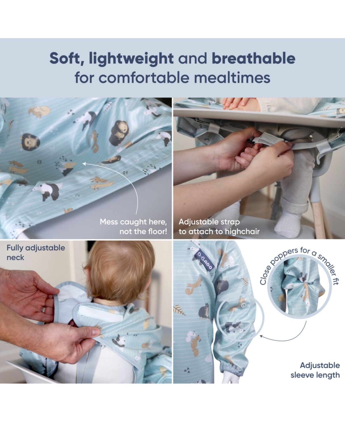 Bibado Long Sleeve Feeding Bibs ages 6-36 Stain Free Clothing 100% Waterproof & Easy-Wipe Material