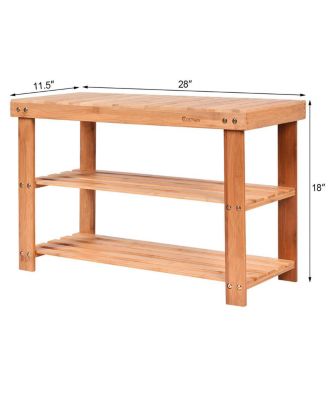 2-Tier Bamboo Shoe Bench Storage Racks Seat Organizer Entryway Hallway