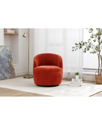 Chenille Swivel Barrel Chair with Metal Ring