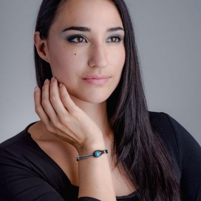 Sterling Silver Women's Leather Bracelet Blue Turquoise Gemstone Size Small - Large