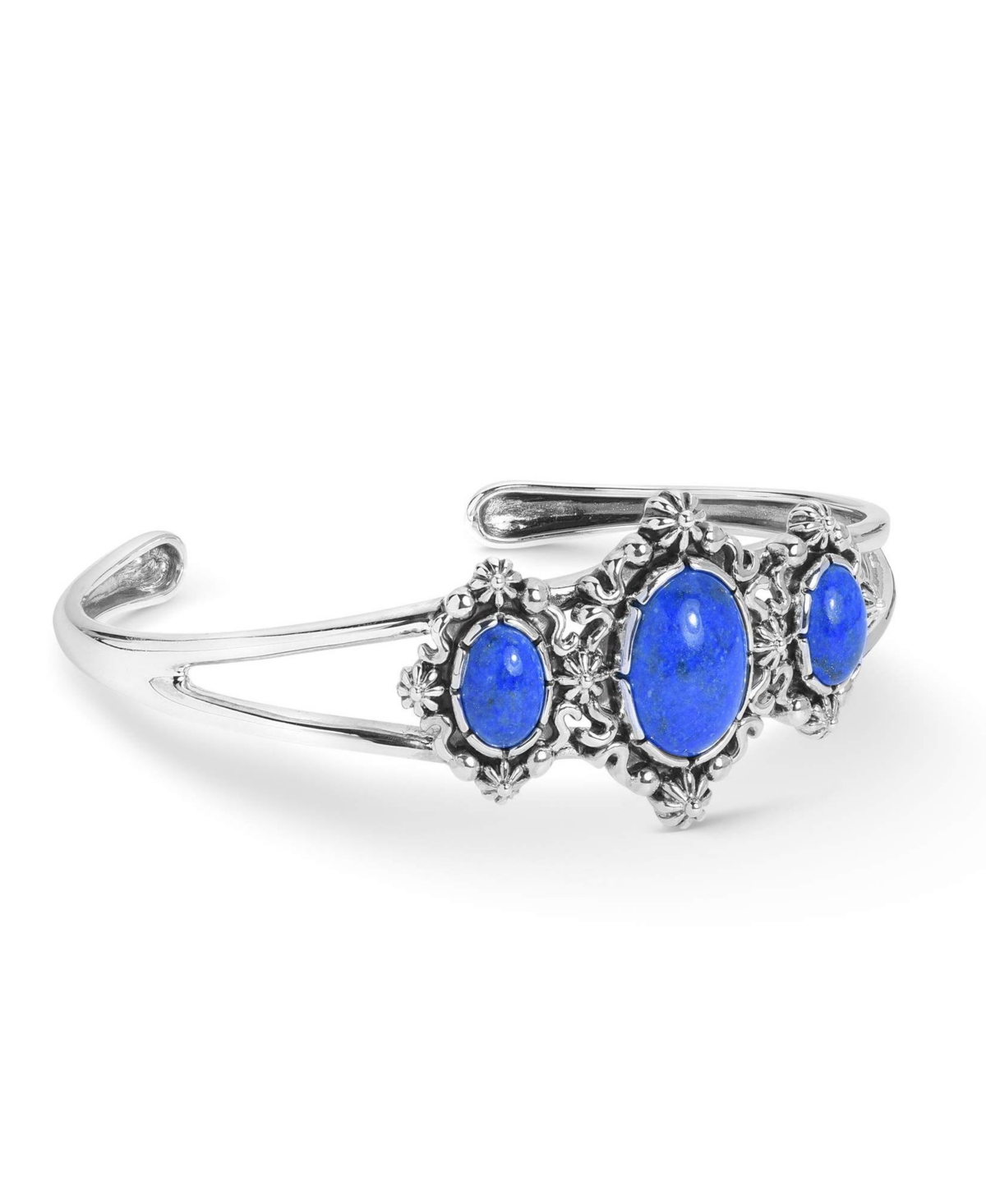 Sterling Silver Women's Cuff Bracelet Denim Lapis Gemstone Size Small - Large - Lapis lazuli