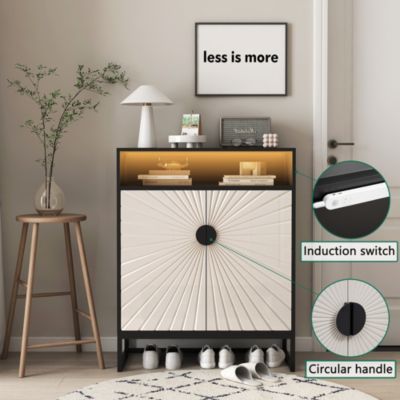 Streamdale Modern Motion Sensor Night Light Shoe Cabinet with Adjustable Shelves