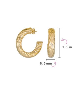 Classic Twisted Rope Braid Cable Light Weight Thick Big Hoop Earrings Yellow Gold Plated Brass 1.5 Inch