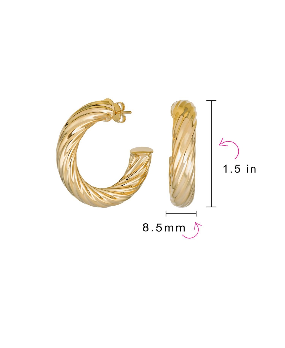 Bling Jewelry Classic Twisted Rope Braid Cable Light Weight Thick Big Hoop Earrings For WomenGold Plated Brass - Yellow