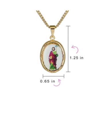 Oval Religious Medal Medallion Shepherd Rod and Staff of Jesus Photo Pendant Necklace Yellow Gold Plated
