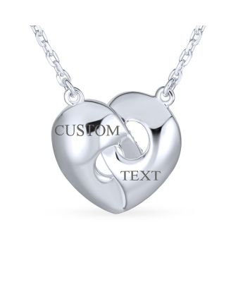 Crystal Accent 3D Interlocking Pink Enamel Heart Message Word Mom Heart Necklace Pendant Mother Sterling Silver