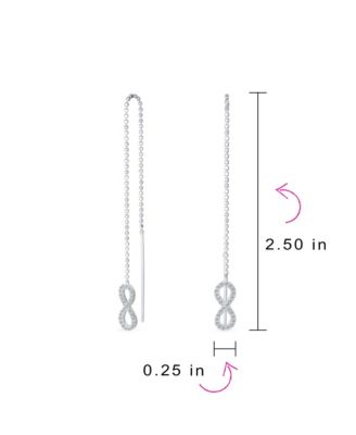 Geometric Figure Eight Long Pave CZ Ball Chain Love Knot Symbol Infinity Threader Earrings Sterling Silver