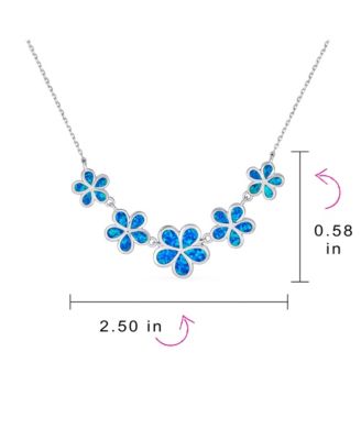 Statement Synthetic Blue Opal Multi 5 Plumeria Hawaiian Flower Collar Necklace Sterling Silver