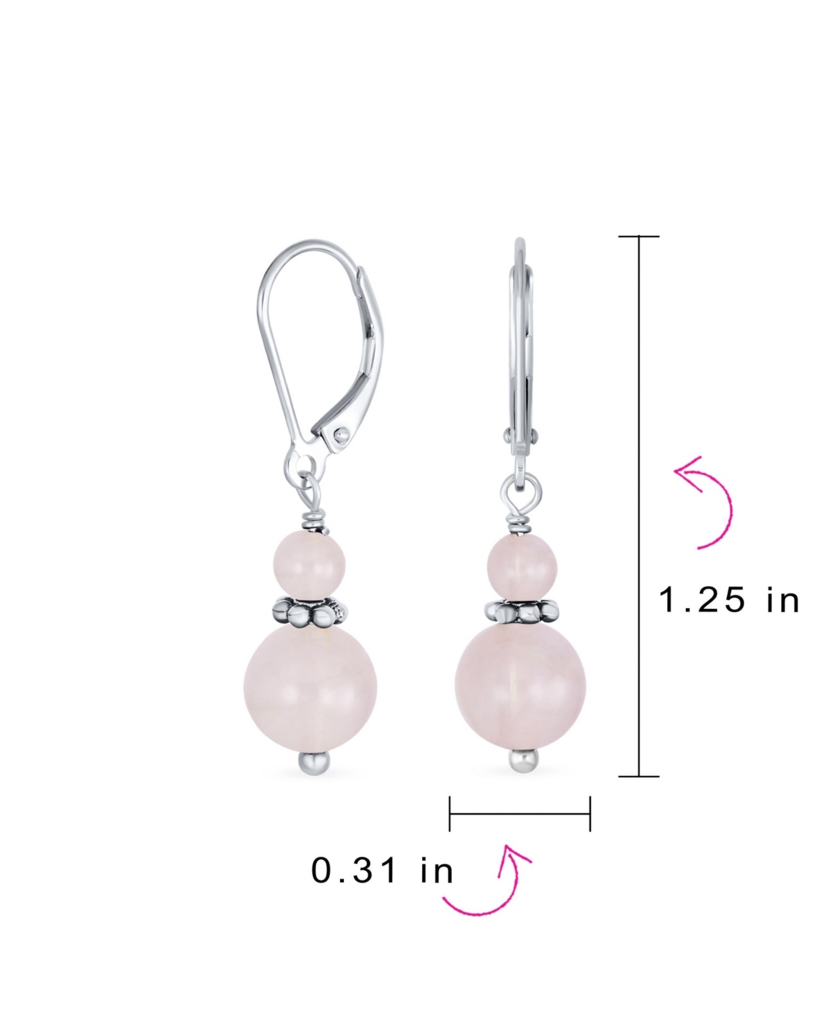 Bling Jewelry PinkBali Beaded Rondel Separator Double Ball Round Drop Dangle Earrings Sterling Silver Lever back - Rose quartz