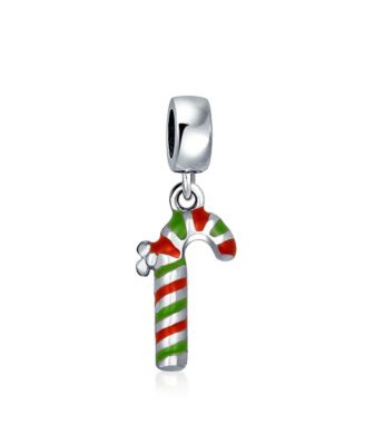 Christmas Tree Set of 3 Wreath Candy Cane Holiday Dangling Enamel Green Elf Charm Bead Sterling Silver For European Bracelet