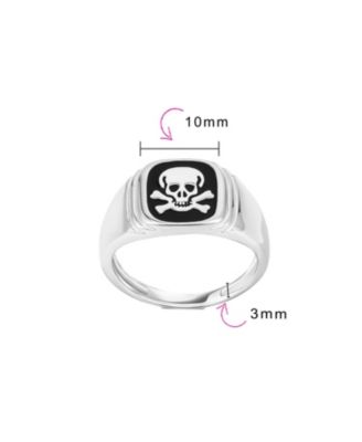 Elegant Statement Classic Flat Black Natural Onyx s Signet Skull Crossbones Ring Sterling Silver