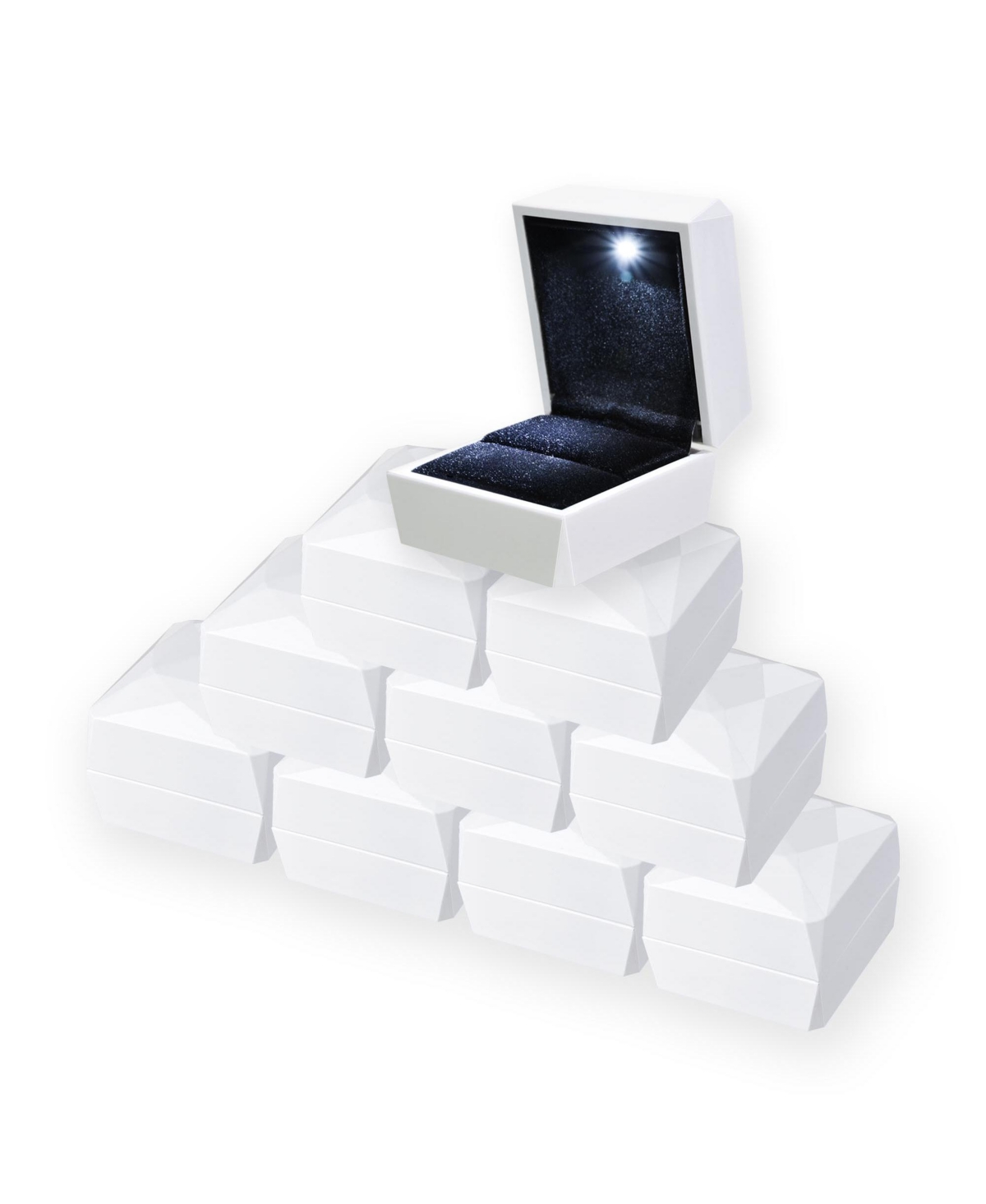 Led Light Diamond Ring Box White Velvet Jewelry Gift Wedding Engagement 10 Packs - White