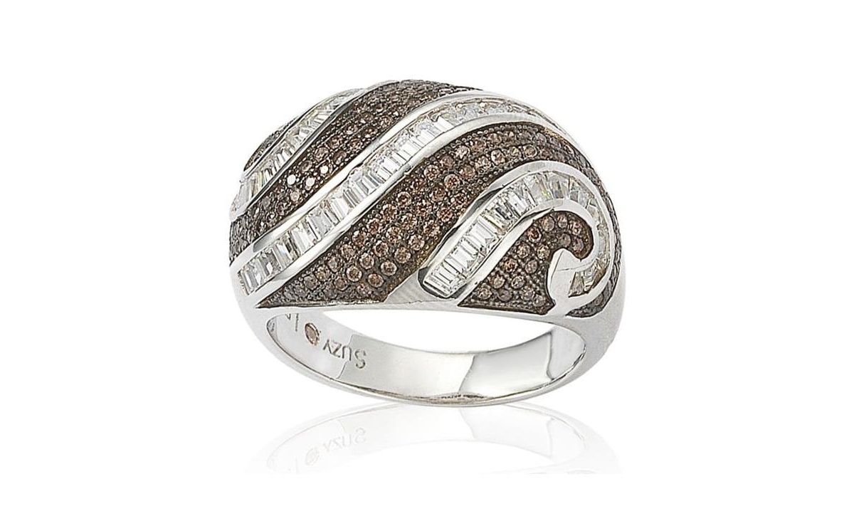 Suzy Levian Sterling Silver Cubic Zirconia Pave and Channel-set Swirl Ring - Brown
