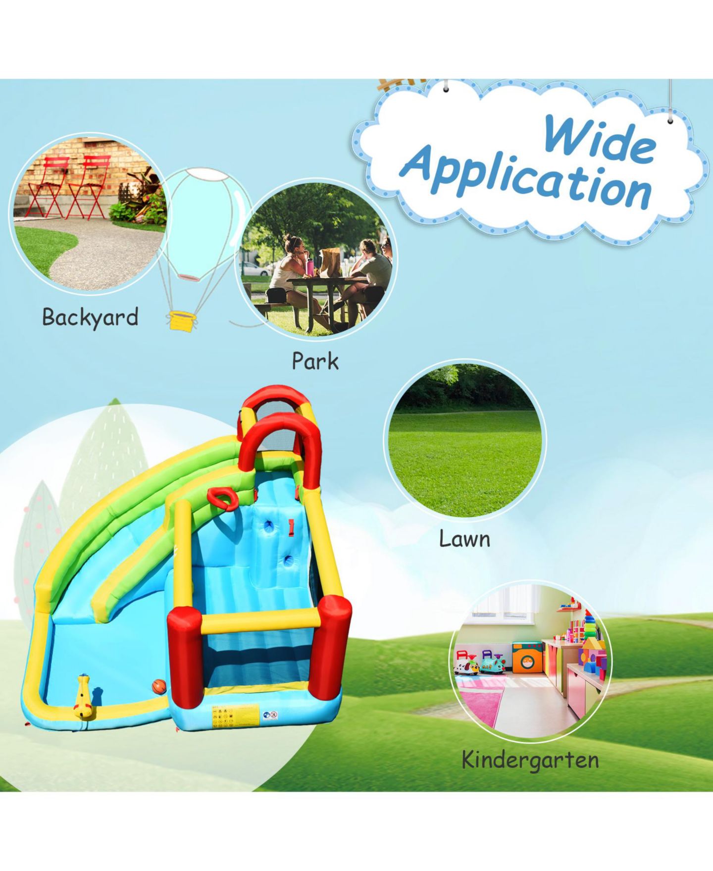 Детская игрушка INOLAIT 6-in-1 Inflatable Bounce House with Climbing Wall and Basketball Hoop, Ages 3+ — фото 8