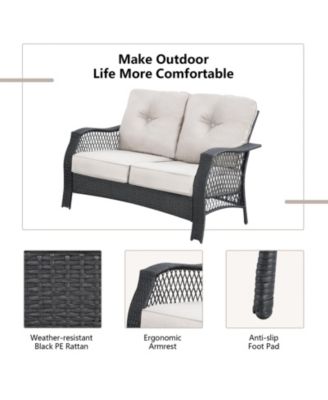 4 Pieces Patio Wicker Furniture Conversation Sets with Coffee Table and Cushions