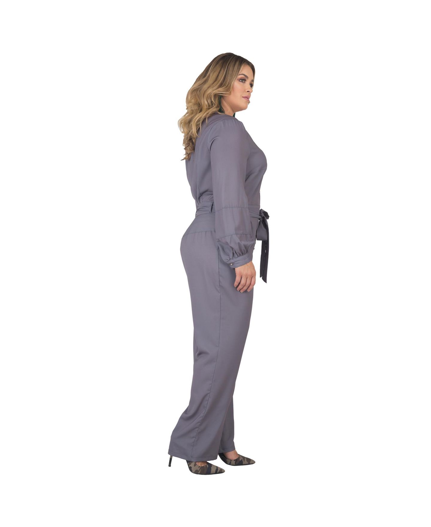 Женский комбинезон Standards & Practices Plus Size Long Sleeve Cropped Jumpsuit, цвет: Светлый серый — фото 3