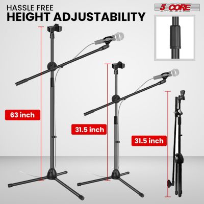 Mic Stand Floor Height Adjustable Tripod Microphone Stands w Extending Telescoping Boom Arm - MS DBL