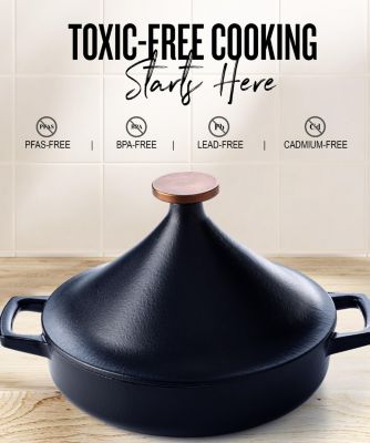 Cast Iron 3Qt Tagine Pot – Enameled, Nonstick, Oven & Induction Safe, PFAS/PFOA/PTFE-Free