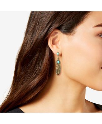 Women's Turquoise Stone Feather Drop Earrings