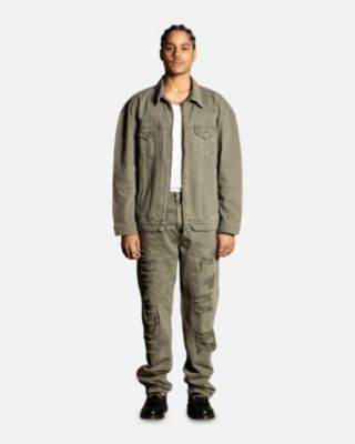 Men's Oversized Denim Jacket, Beige/Khaki-Medium