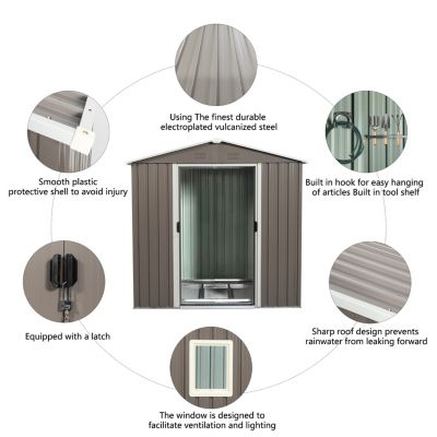 6FT X 5FT Outdoor Metal Storage Shed Gray With Window