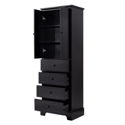 Storage Cabinet with 2 Doors, 4 Drawers - MDF, Painted Finish