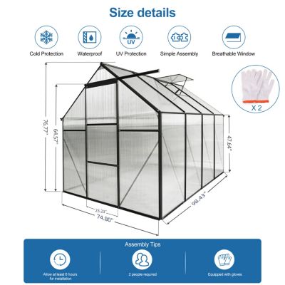 Durable 6x8 FT Polycarbonate Greenhouse with Raised Base