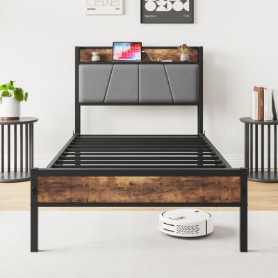 Streamdale Twin Size Bed Frame with Storage Headboard