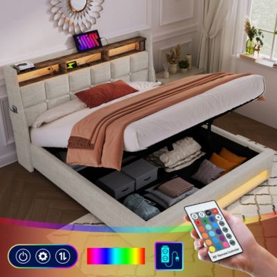 Streamdale Hydraulic Storage Full Size Platform Bed with LED & USB