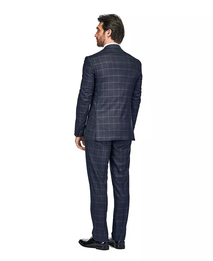 Men's 3-Piece Windowpane Plaid Slim Fit Suit - thumbnail 3