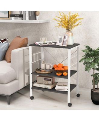 3-Tier Kitchen Baker's Rack with Microwave Shelf, Storage Hooks, and Utility Cart