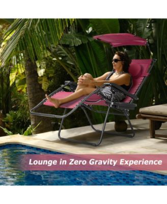 Folding Recliner Lounge Chair with Shade Canopy Cup Holder