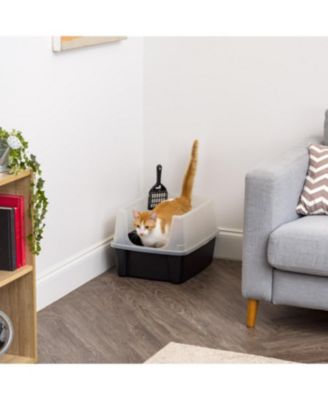 Cat Litter Box with Shield and Scoop, Black