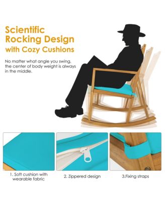 Outdoor Acacia Wood Rocking Chair Wooden Patio Rocker w/ Turquoise Cushion