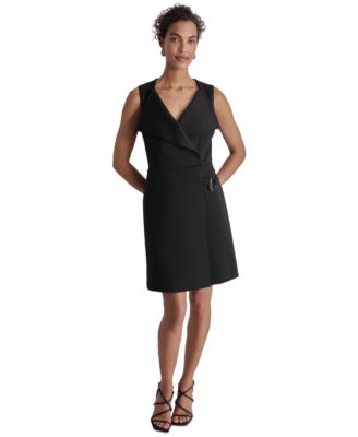 DKNY - Women's Flyaway-Collar Hardware-Trim A-Line Dress