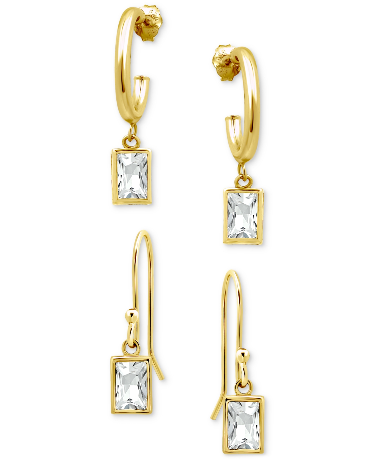 Giani Bernini 2-pc. Set Cubic Zirconia Baguette Dangle Hoop & Drop Earrings, Created For Macy's In Gold