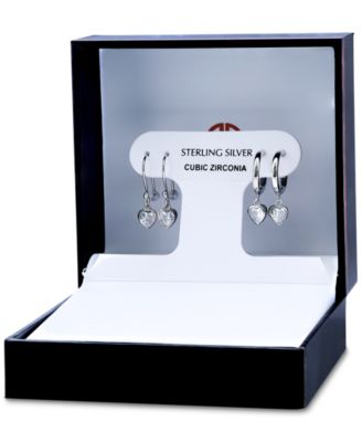 2-Pc. Set Cubic Zirconia Heart Dangle Hoop & Drop Earrings, Created for Macy's 