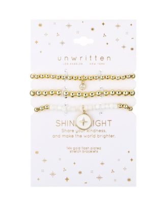 White Enamel Cubic Zirconia and Mother of Pearl Star Beaded Stretch Bracelet Set