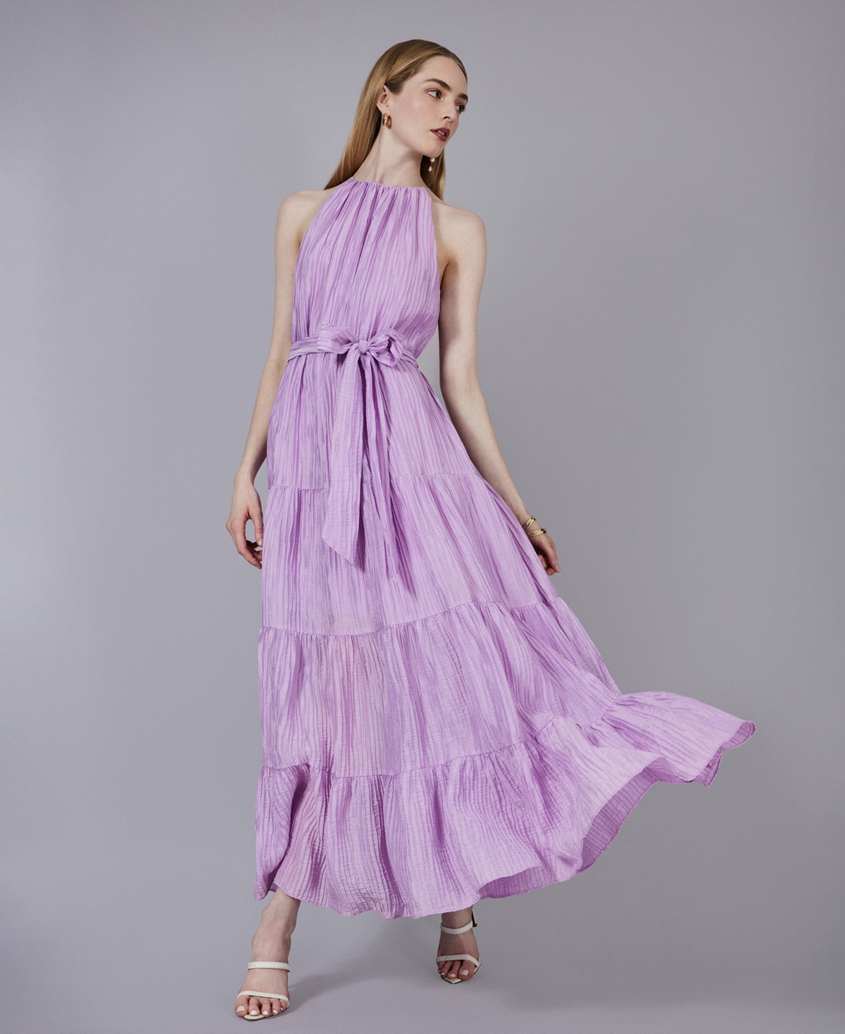 Bcbg New York Women's Plisse Halter Tiered Maxi Dress