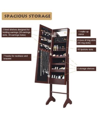 18 LED lights Mirrored Jewelry Cabinet Organizer