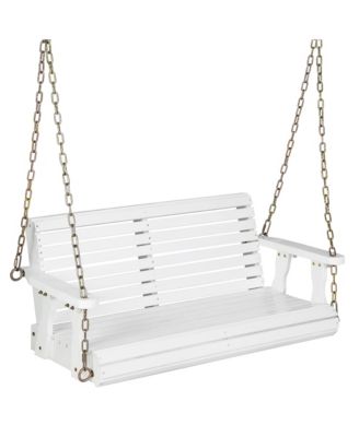 Porch Swing Wood Outdoor Patio Hanging Bench Chair for Garden Backyard White